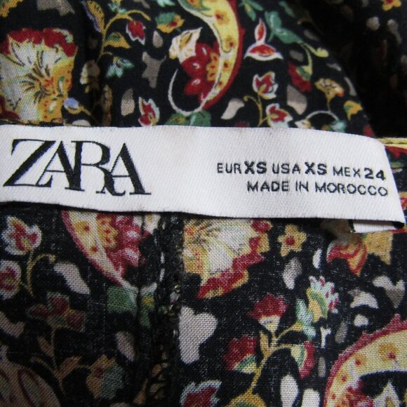 ZARA Button Front XS Paisley Floral Gypsy Boho Whimsigoth Witchy Midi Dress - Picture 9 of 10